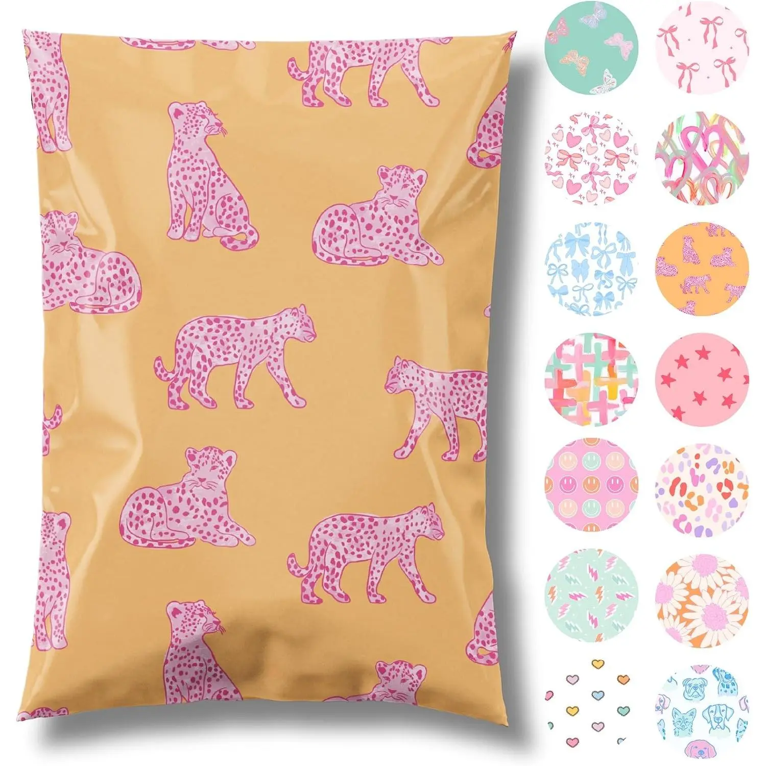 6x9 Designer Poly Mailer 100 Pack Heavy Duty Waterproof Self Seal Shipping Bags for Small Business Large Mailing Envelopes Bulk Tear Resistant Packaging Pink Orange Leopard
