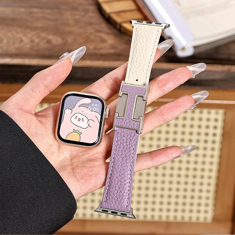 New H-Type Magnetic Buckle Lychee Pattern Leather Smart Watch Strap (38-49mm) New H-Type Magnetic Buckle Lychee Pattern Leather Smart Watch Strap (38-49mm)