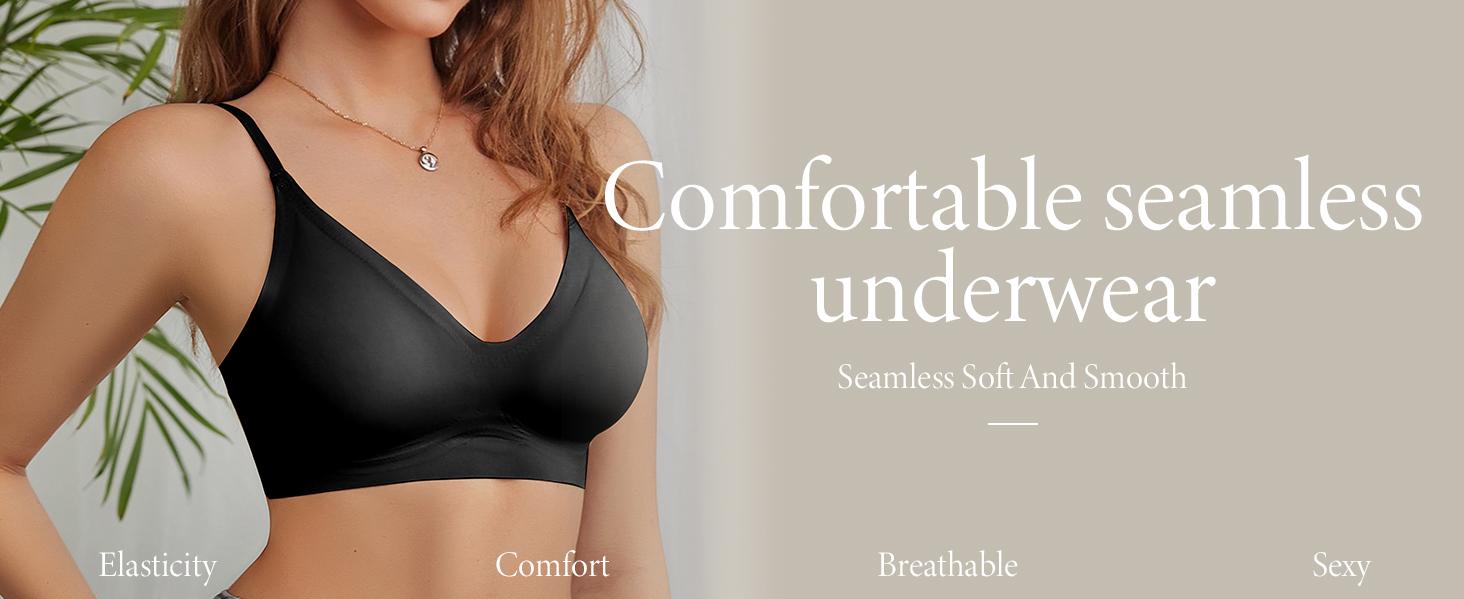 3 Pack Women's Bras Seamless V Neck Bralettes Padded Adjustable Straps Breathable Cotton Minimizer Push-Up Support Minimalist Wrap Design for Everyday Comfort & Fitness Black