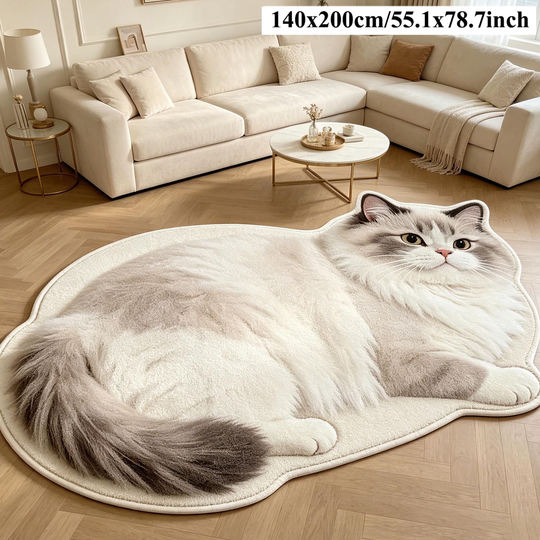 Soft Cute Cat Shape Rug, Hand Wash Only, Indoor Use, Perfect for Living Room, Bedroom, Study, Bathroom, Kitchen, Hallway Decor