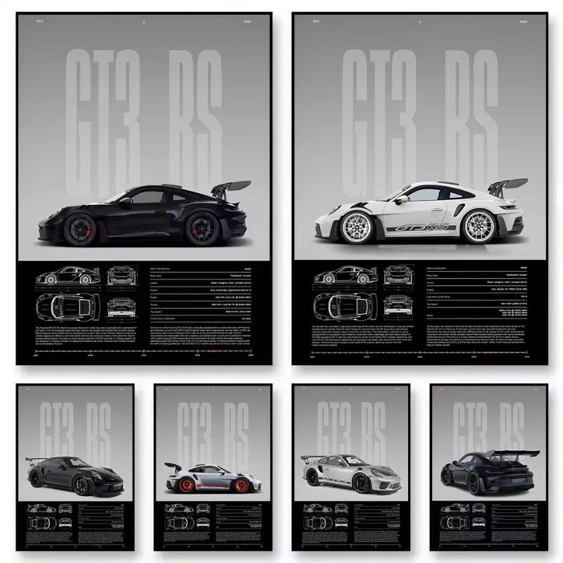 1 Pc Minimalist Famous German Luxury Sports Car GT3-RS Supercar Poster Canvas Painting Wall Art for Home Interior Artistic Decor (7 Styles)