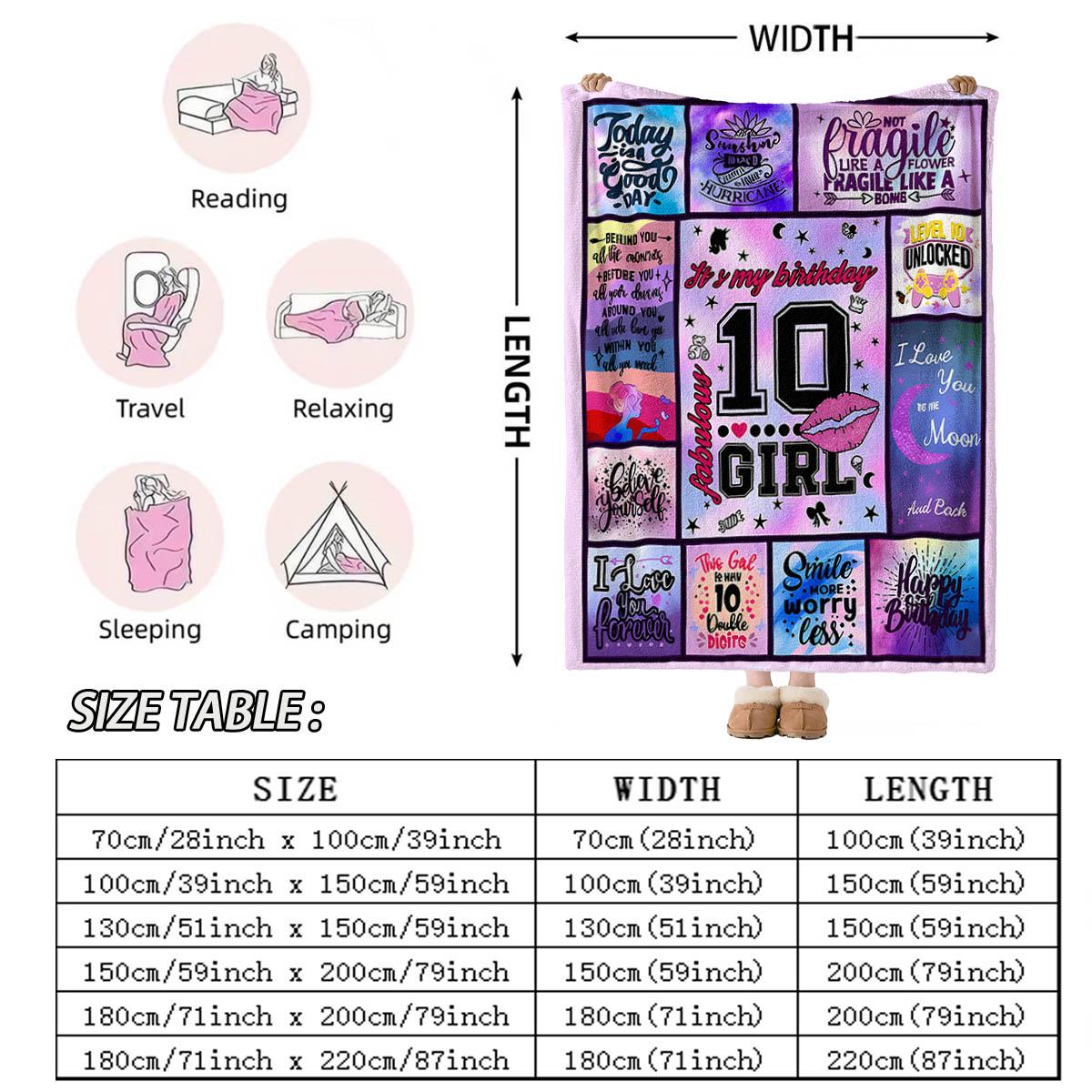 Girls' 10th Birthday Marble Pattern Blanket, Soft Flannel, Lightweight Warm, No Pilling Shedding, Living Room Bedroom Window Cover, Gift Pet Rug