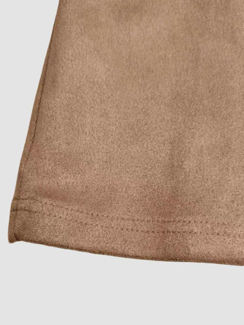 Women's Tan Suede Pearl Button Blazer, Faux Suede Fabric & Decorative Pearl Buttons & Puff Shoulders & Tailored Fit & Multiple Color Options 1pc