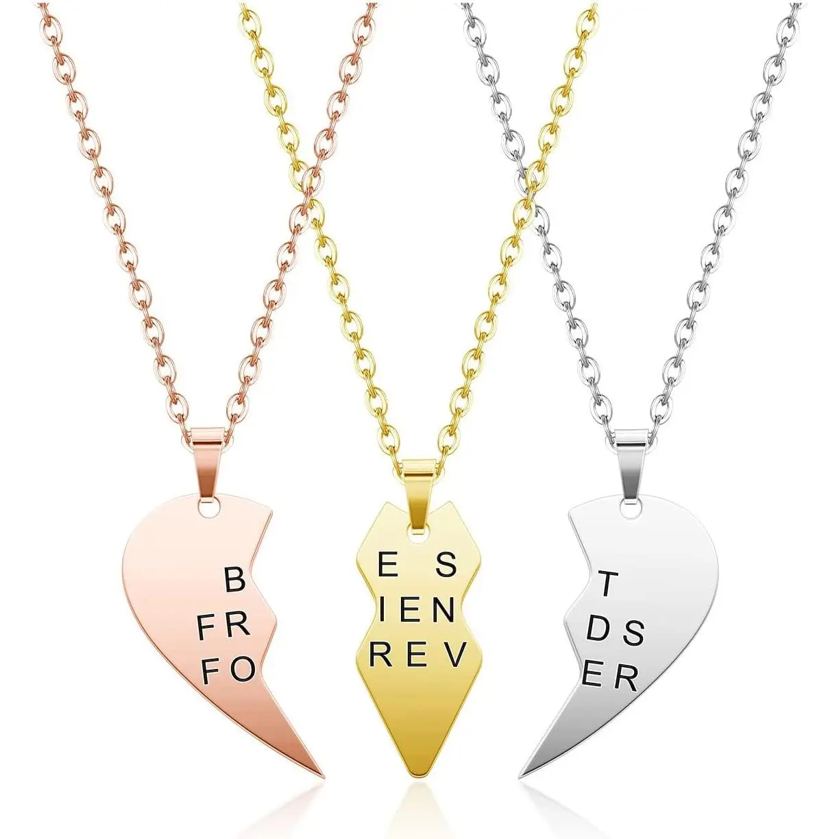 3 count Personalized   Forever BFF Necklace Stainless Steel Engraved Puzzle Heart Friendship Pendant Custom Name Matching Heart Necklaces  Set