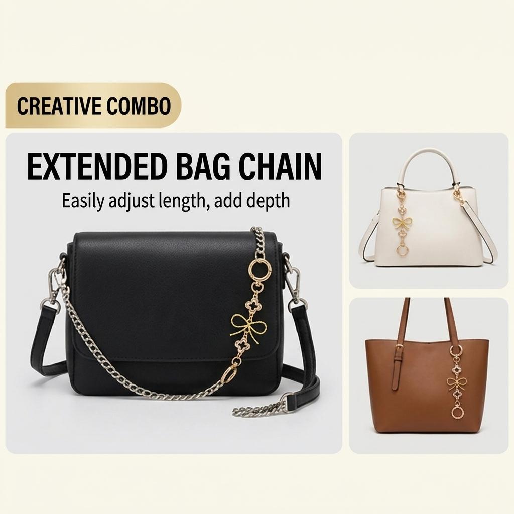 1PC Elegant Bow Flower Bag Chain Extender, Luxury Heart Clasp Handbag Charm, Aesthetic Rhinestone Keychain Accessory, Perfect Birthday Christmas Valentine's Day Gift for Women Girls, Trendy Bag Decor for Tote Backpack