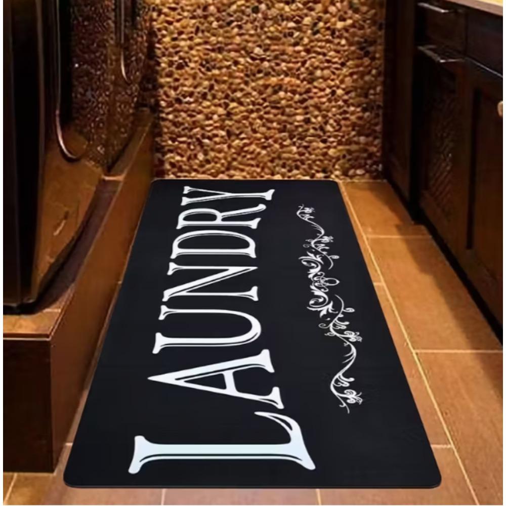Black and White Text Pattern Floor Mat Suitable for Laundry Room Floor Decoration Carpet Corridor Kitchen Comfortable Soft Standing Mat