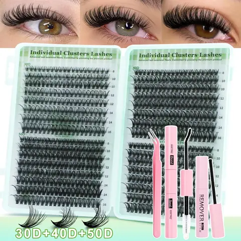 640 Pcs Eyelash Extension Kit, False Lashes Clusters, Glue, Tweezers, Remover Cream, Mixed 8-16mm, D Curl, Fluffy, Non-Toxic, Beginner-Friendly DIY Set