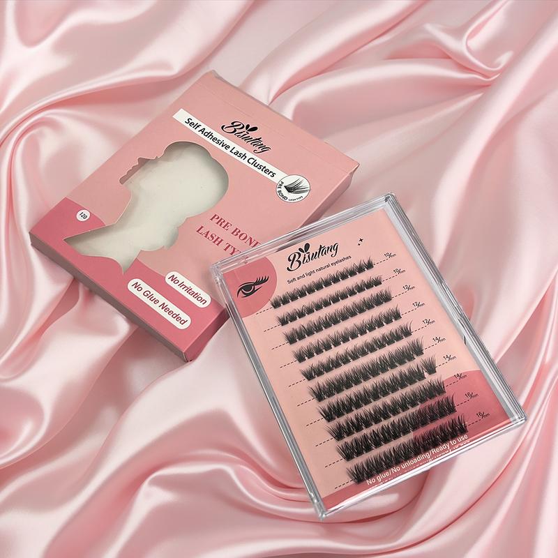 01 BISUTANG Natural Wispy DIY Eyelash Clusters Set 4D No-Glue Self-Adhesive Waterproof Reusable Comfortable Fit Soft & Natural Look Long-Lasting 120PSC Flawless Cosmetic