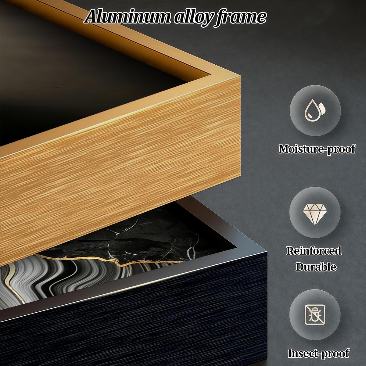 3 Counts Aluminum Alloy Framed Painting, Abstract Black Gold Marble Texture Pictures, Home Decoration For Living Room, Bedroom, Office, Restaurant, Hallway Wall Decor, Odorless Print Artwork, Luxury Perfect Gift For Friends And Family