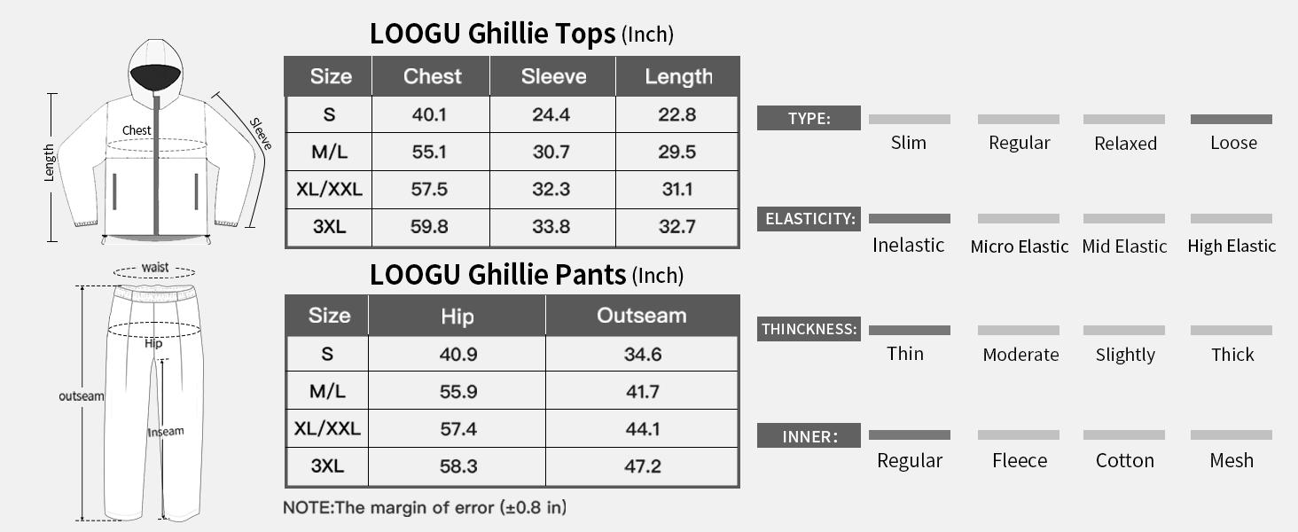 LOOGU Hunting Ghillie Suit 3D Leafy Camo Suit Camouflage Accessories Clothing Fathersdaygift Outdoor Tactical Equipment Survival Kit Free Size Elastic Waist Breathable Mesh Fabric SpringStatements