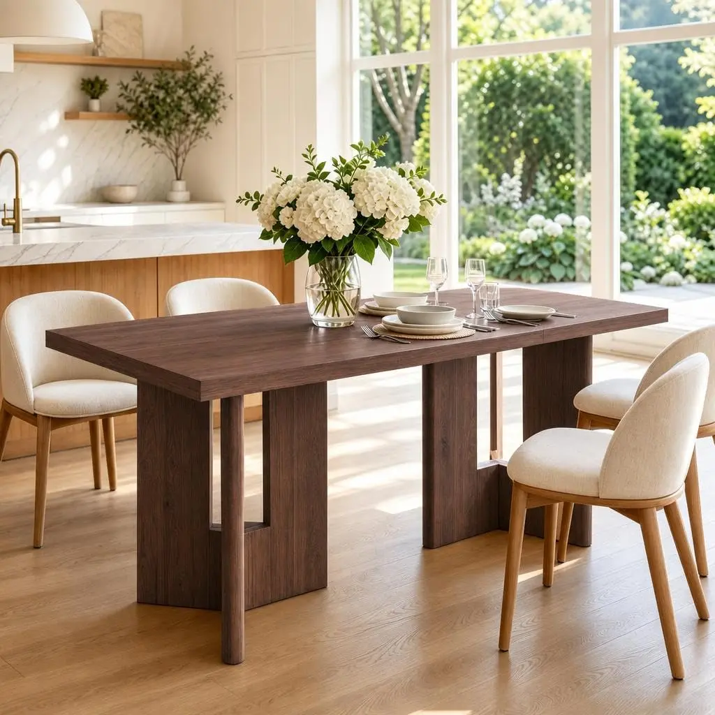78" Rectangular Dining Table for 6-8 People, Modern Rectangular Kitchen Table with Pedestal Base,  Wooden Dinner Table for Kitchen, Living Room, Restaurant, Only Table