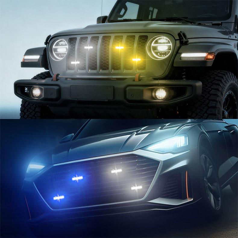 4 in 1 LED Strobe Lights, 12V Multi-Mode Flashing Emergency Grille Light Bar with Controller, Red Blue Amber White Warning Light for Car Truck SUV Off-Road Vehicle