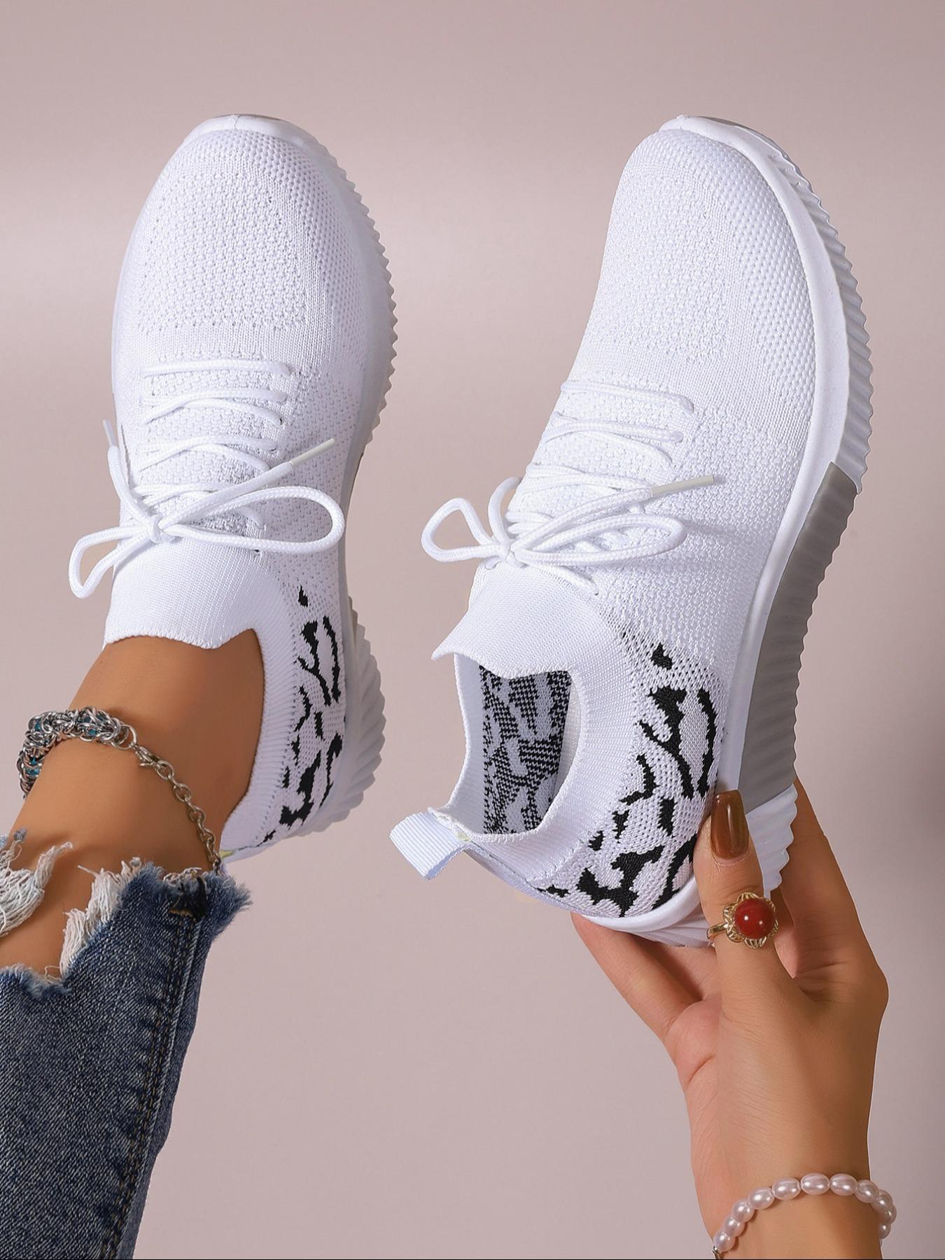 Women's Fashion Leopard Print Lace Up Low Top Sneakers, Casual Comfortable Breathable Sports Running Shoes, All-match Basic Shoes for Daily Wear