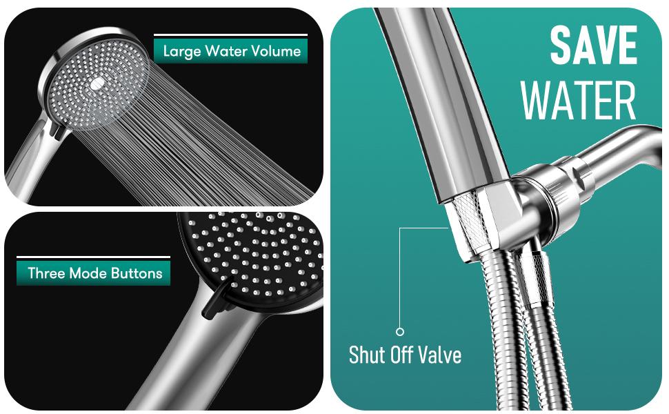 High-pressure handheld showerhead - anti-clogging nozzle, built-in cleaning bathtub, electric cleaning function for tiles and pets, extra-long stainless steel hose, wall and ceiling mounting.