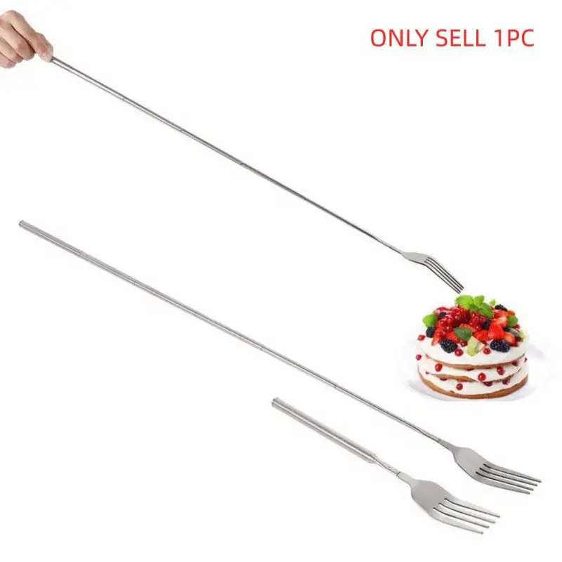 Extendable Food Fork, 1 Count Multifunctional Durable Stainless Steel Telescopic Fork, Household Barbecue Dinner Tableware, Kitchen Accessories