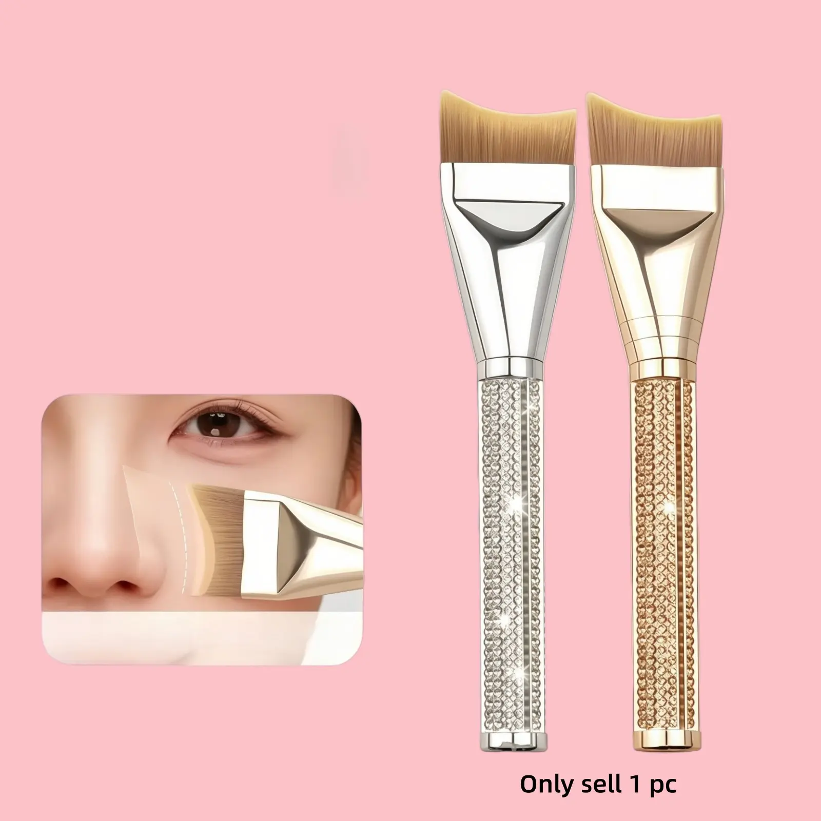 Flash drill light luxury design foundation make-up, crescent shaped, ultra-thin, traceless, powder free, flat head, makeup brush handle, professional beauty tools
