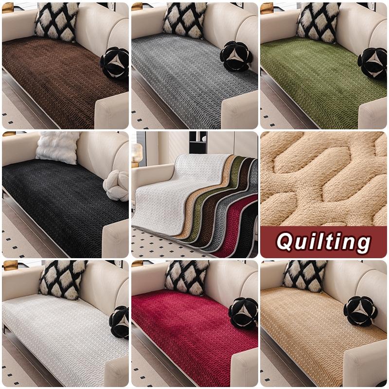1pc Vintage Solid U-Shaped Quilted Non-Slip Washable Plush Sofa Cover, Modern Minimalist Pet-Friendly Furniture Protector, Living Room & Bedroom Decor