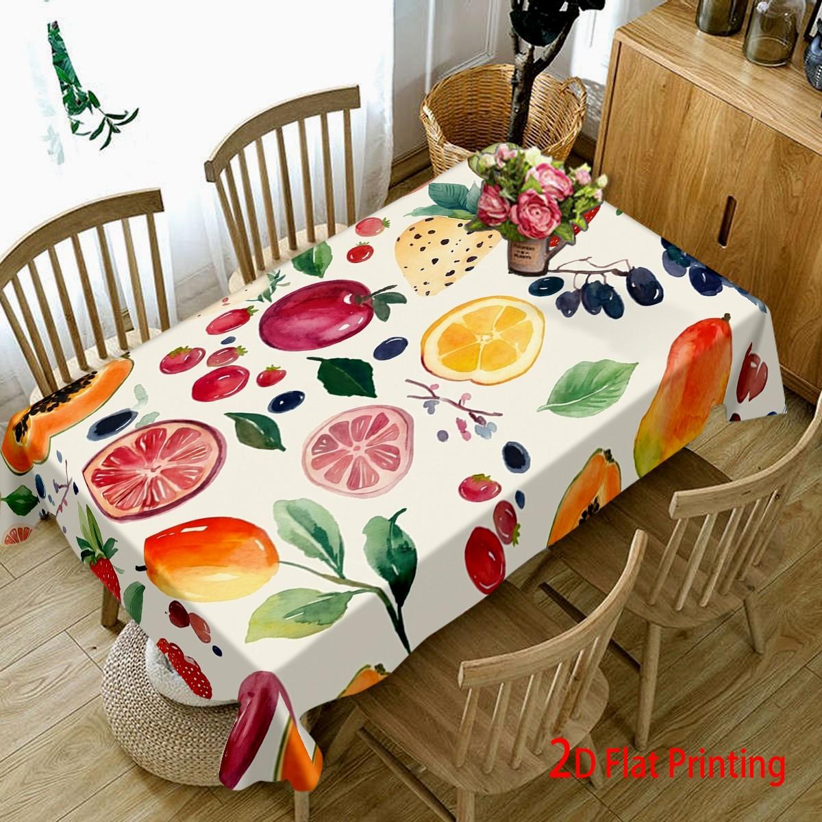 Vibrant Fruit Print Tablecloth, Rectangular Table Cover for Dining & Kitchen, Decorative Cloth with Assorted Fruits Design, Easter Theme