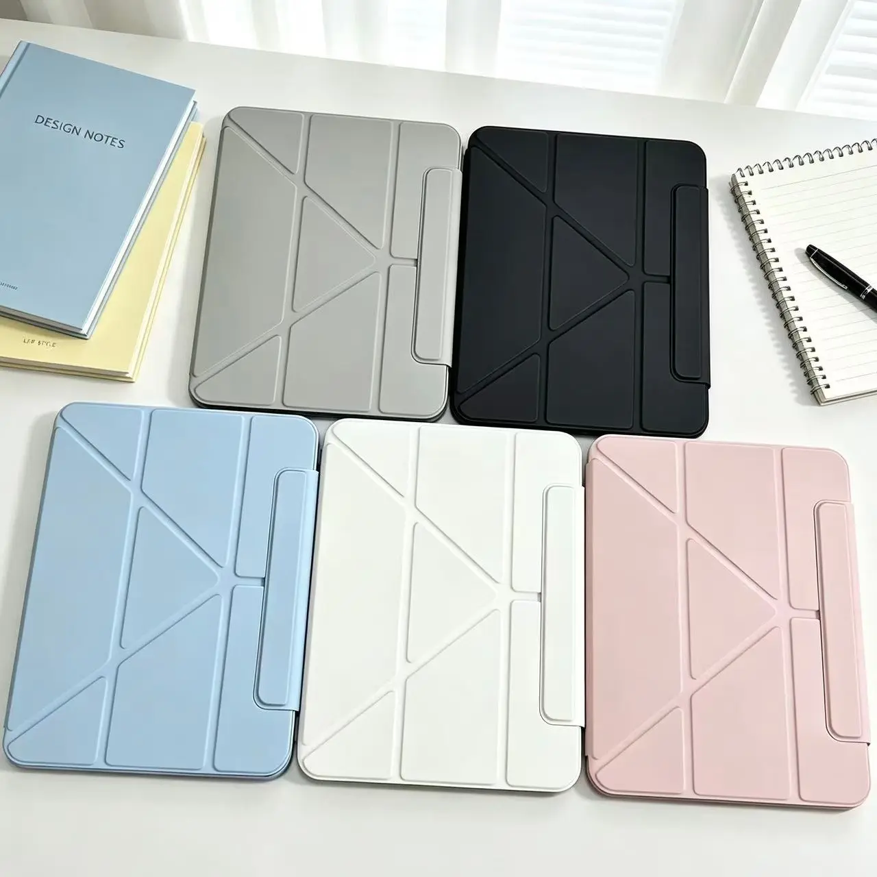 Y-Fold Transformable Magnetic Ring Tablet Case with Pencil Holder, 360° Rotatable Multi-Angle Landscape Stand, TPU+Acrylic Durable Anti-Bending Protection Accessories for iPad Pro Air 11/12.9/10.9/10.2 In