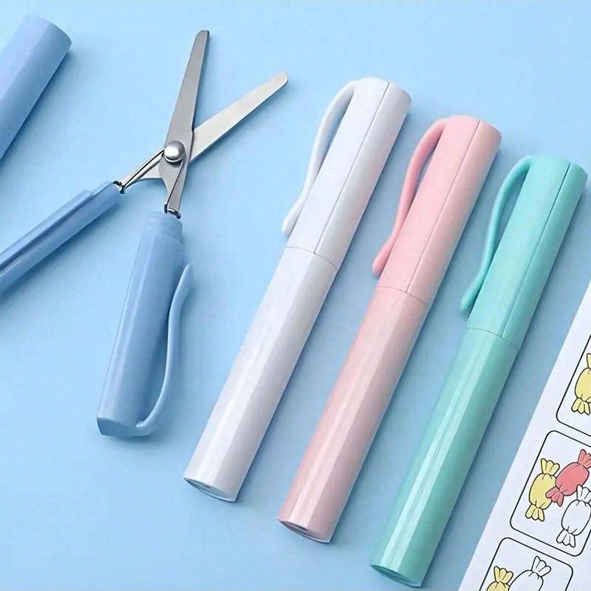 Two-In-One Folding Scissors Creative Stationery Mini Foldable Student Art Scissors Portable Convenient Multi-Functional Creative Projects Office School Use Compact Design
