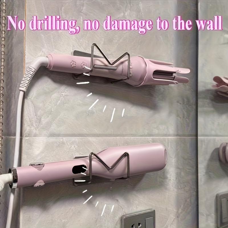 No-drill stainless steel curling iron holder, wall-mounted self-adhesive hair tool organizer, space-saving curling iron, straightener, and beauty tool storage rack, suitable for bathroom and dressing table