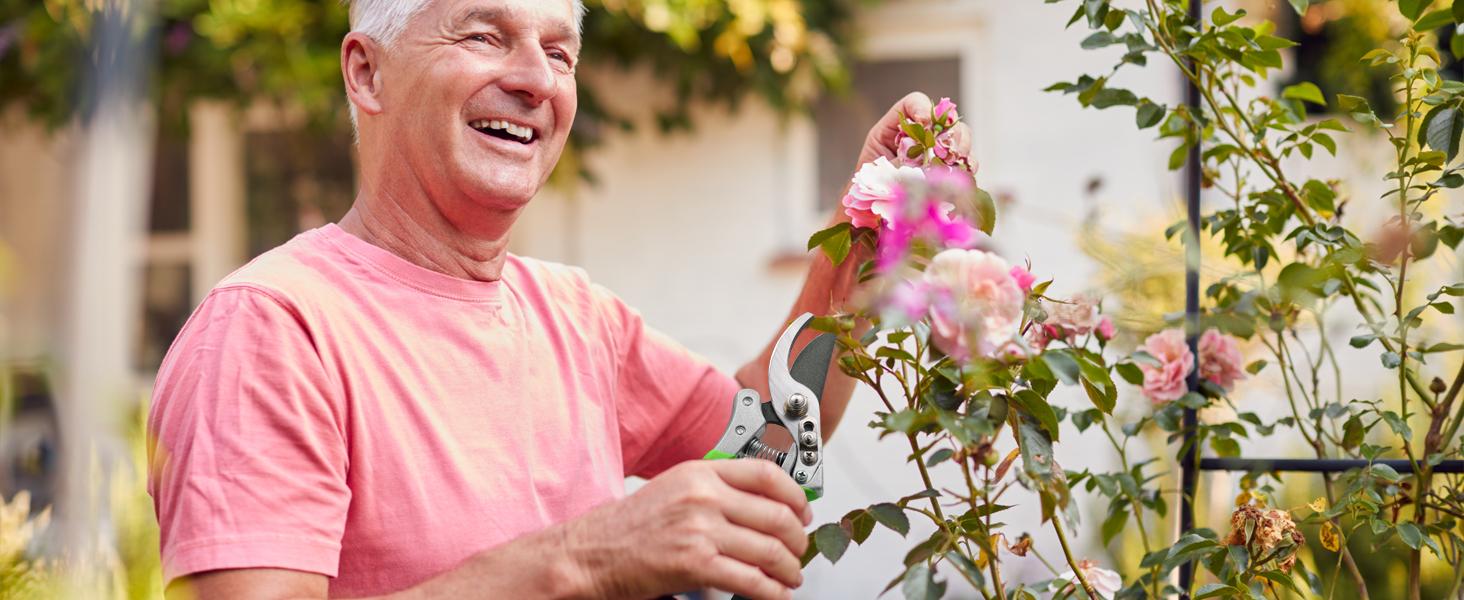 DECERK Pruning Shears for Garden  8.5" Professional Bypass Gardening Scissors & Clippers, Super Sharp SK5 Blade, Ergonomic Handle Heavy Duty Hand Held Pruners, Gardening Gift for Women Men with wood finish, 2025 springtok home Tool