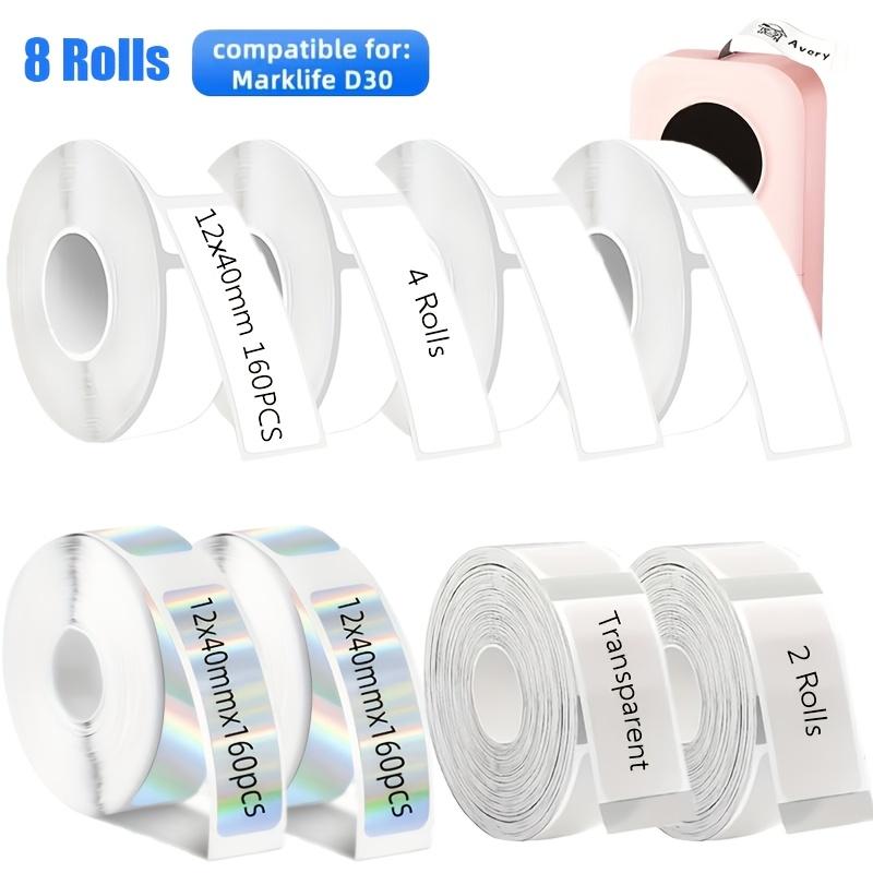 8 rolls of thermal label set (laser, transparent, white combo) D30 thermal labels D30 label tape 12*40mm white adhesive label paper suitable for P15 D35 label tape P11 tape HP4 labels 160 pieces/roll Christmas gift labels