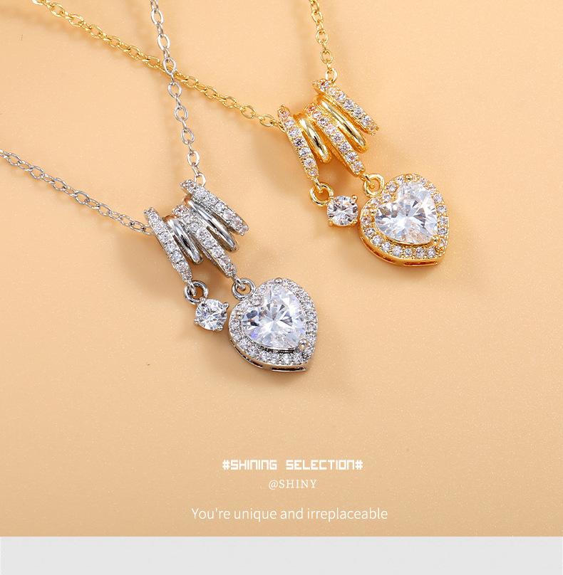 Unique design exquisite heart-shaped zircon necklace, summer fashion temperament collarbone chain, versatile cross-border pendant accessory
