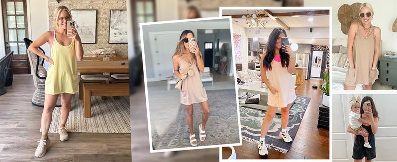 SCUSTY Women's Summer Sleeveless  Mini Dress with Built-in Shorts V Neck Spaghetti Straps Athletic Shorts Tennis Dress with Pockets