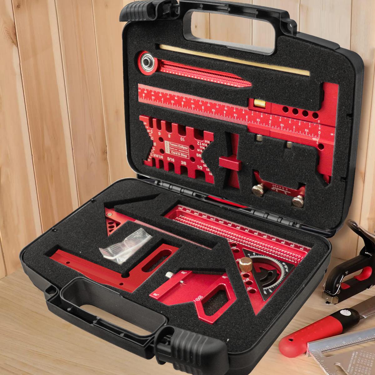 6/7/8Pcs Woodworking Square Kit with Box, Precision Carpenter Quick Splicing Planning and Layout Tools, Aluminum Scribeing Ruler, Center Finder, Circular Drawing Compass, Honing Guide, Height Gauge, Measuring Ruler