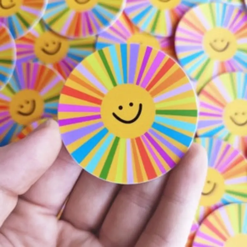 Happy Little Sun Sticker, Cute Rainbow Smiling Sun Sticker, Colorful Vinyl Stickers for Phone, Laptop, Water Bottle
