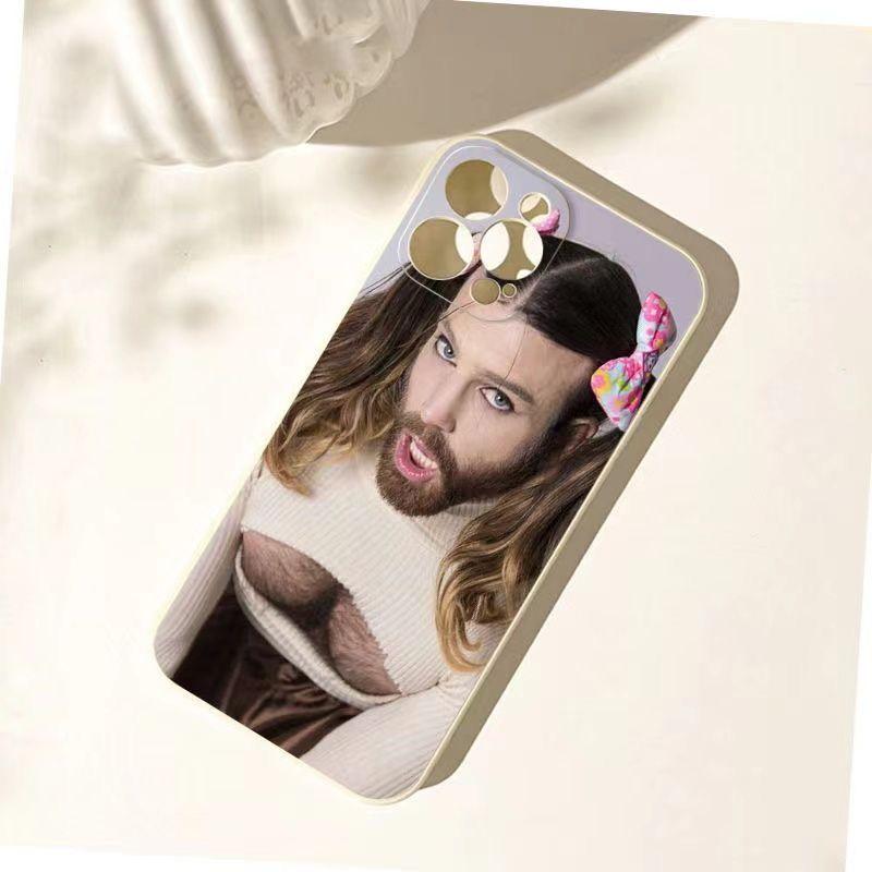 Cartoon Parody "Bearded Uncle in Lolita Outfit" Transparent Phone Case — Cute Protective Cover for iPhone 17, 16, 15, 14, and 13 Series