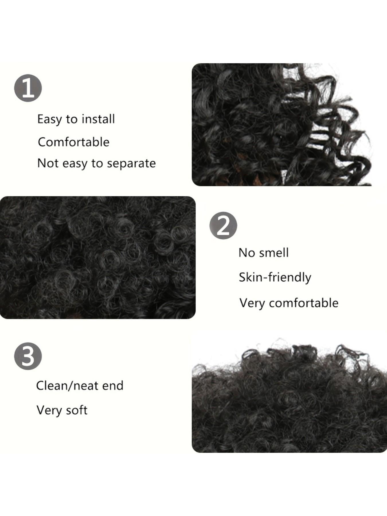 Women Drawstring Hair Bag, African Loose Curl Ponytail Extension, Bangs Flower Braid Style, High Crown Heat Resistant Fiber Wig Piece