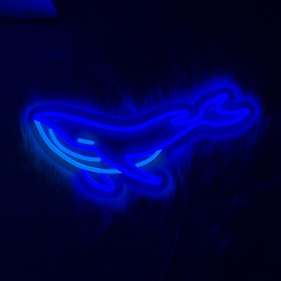 whale Neon Sign,  LED Shark Light Animal Wall Decor, Christmas Gift White Elephant Gifts for Boys Men, Bedroom Living Room Man Cave Home Decoration With USB Powered