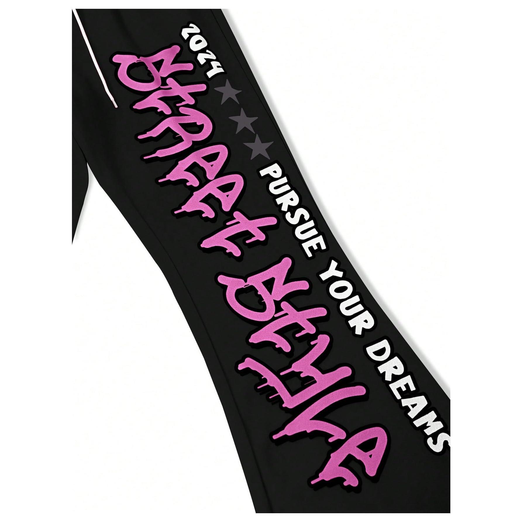 Y2k Graphic Letter Print Flare Sweatpants Drawstring Streetwear Goth Pants with Pockets Y2k Graphic Letter Print Flare Sweatpants Drawstring Streetwear Goth Pants with Pockets