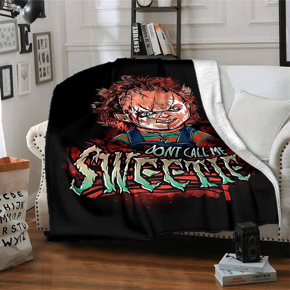 Chucky Quote Horror Graffiti All-Season Lightweight Anti-Pilling Urban Grit Fleece Throw Blanket - Child’s Play "Don’t Call Me Sweetie" Print, Multi-Size Plush Portable Sofa Nap Cover, Horror Movie Fan Gift