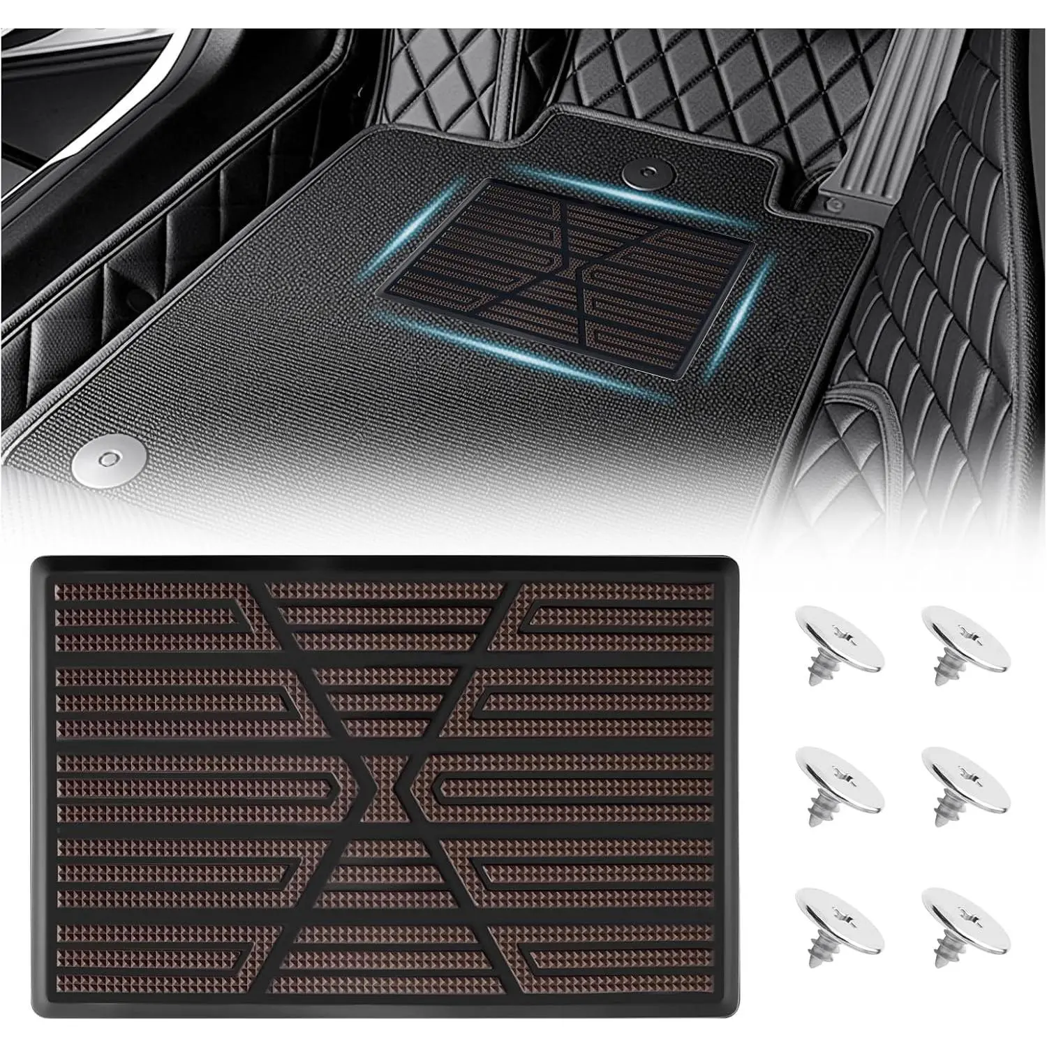 Floor Mats Carpet Patch,Non-Slip Floor Mats for  Carpet Repair Patch with Screws for Repairing Torn Mat,Professional Automotive Floors Mat Patches Pedal Pad for Heel Scuff Plate (Coffee)