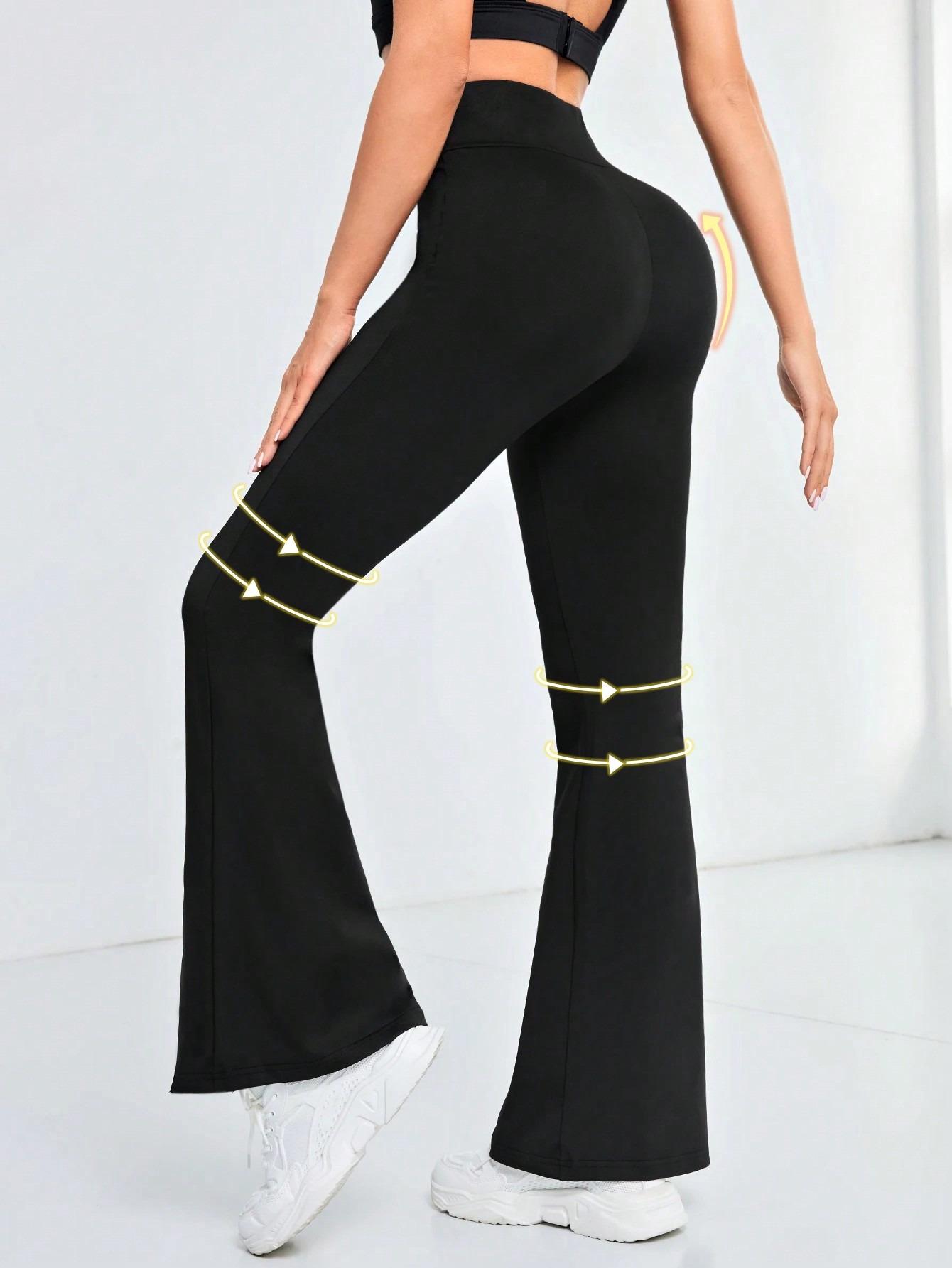 Women's high-waisted stretch wide-leg pants set | Fashion sporty yoga pants, casual slimming flared pants, fitness yoga wide-leg pants, women's daily casual solid-colored flared pants, sportswear