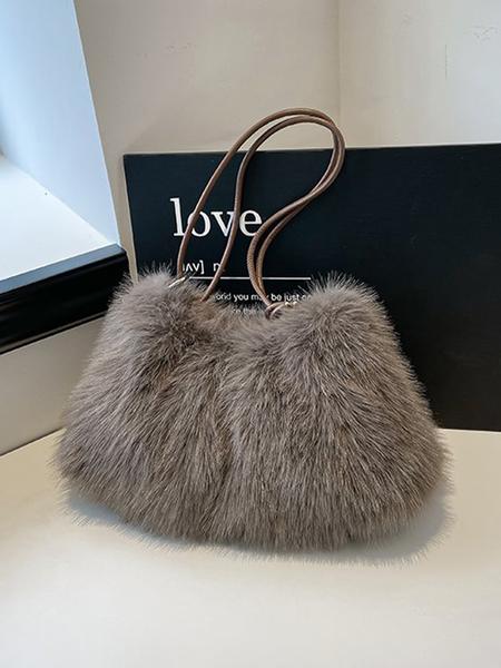 1pc Women's Shoulder Bag Solid Color Clear Color Crossbody Bag Plush Fashion Versatile Leisure Simple and Elegant Suitable for Autumn and Winter Travel, Work Commute, Shopping, Dinner Women's Shoulder Bag