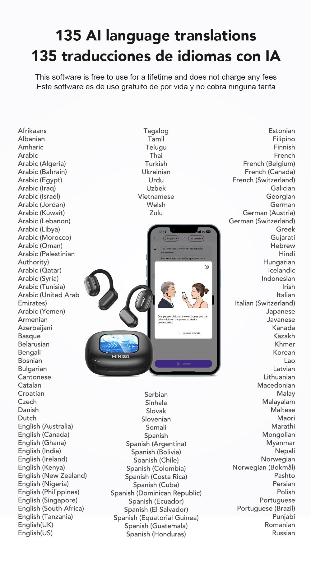 MINISO X30 AI translation earphones OWS Bluetooth earphones IPX5 waterproof 35 hours play time HIFI sound quality OWS earphones immersive high-quality sound effects long-distance connection earphones with charging box built-in microphone