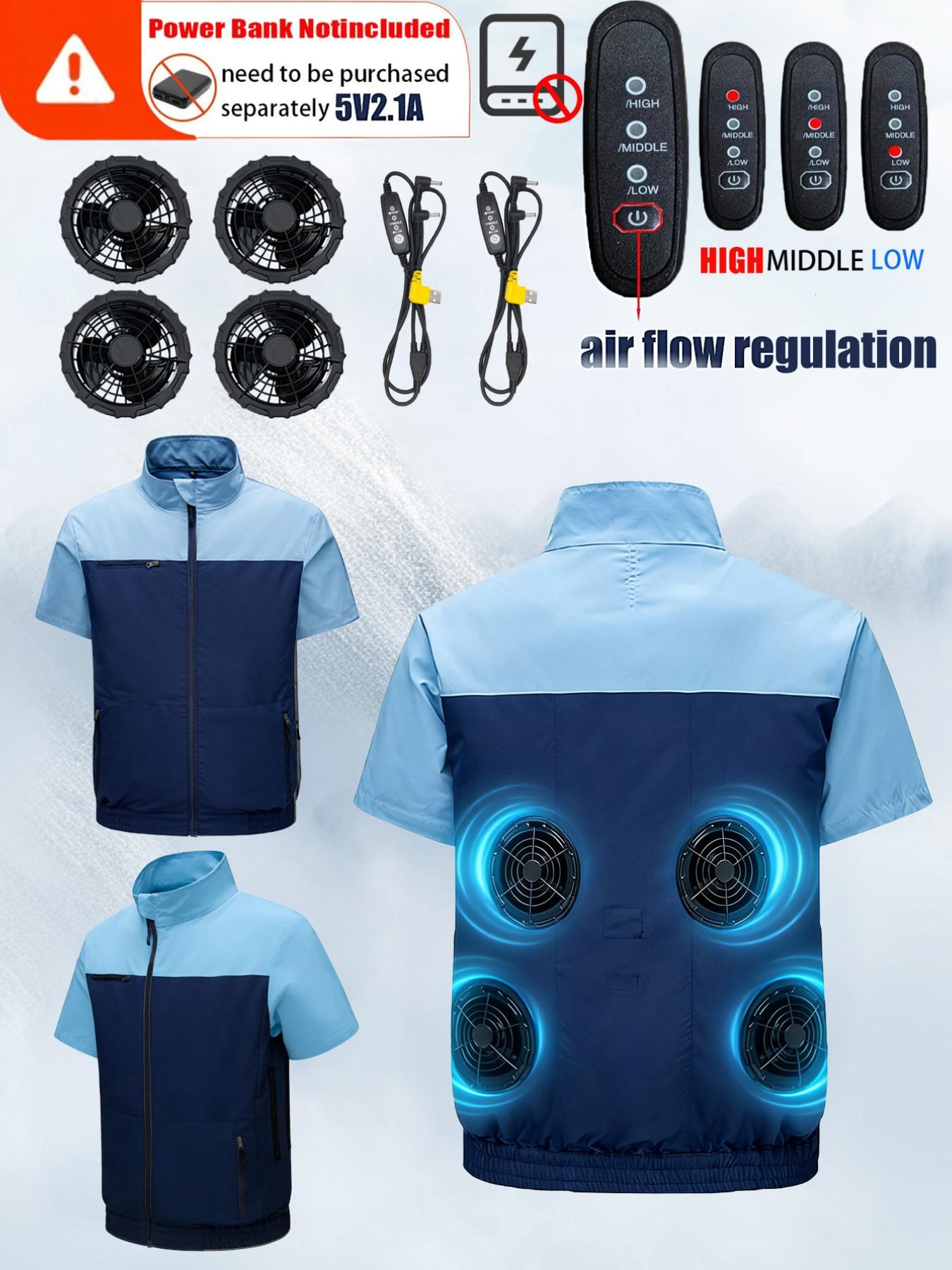 4 Fan Short Sleeve Work Vest, Air Conditioning Shirt, Unisex, Outdoor, Fishing, Camping, Indoor Use, No Battery Included