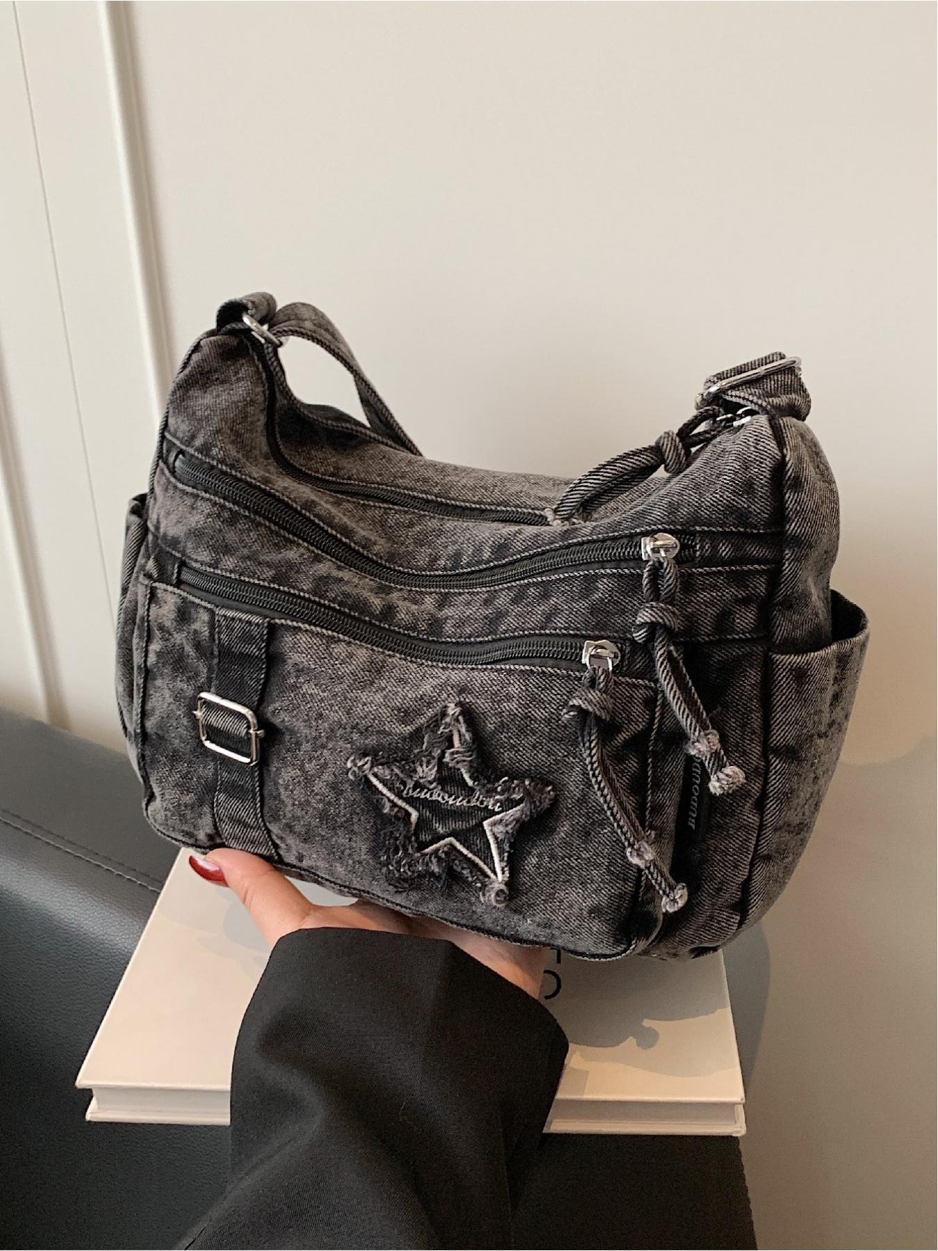 Casual and fashionable multi pocket star pattern design bag Embellished Shoulder Bag can be worn on one shoulder or diagonally