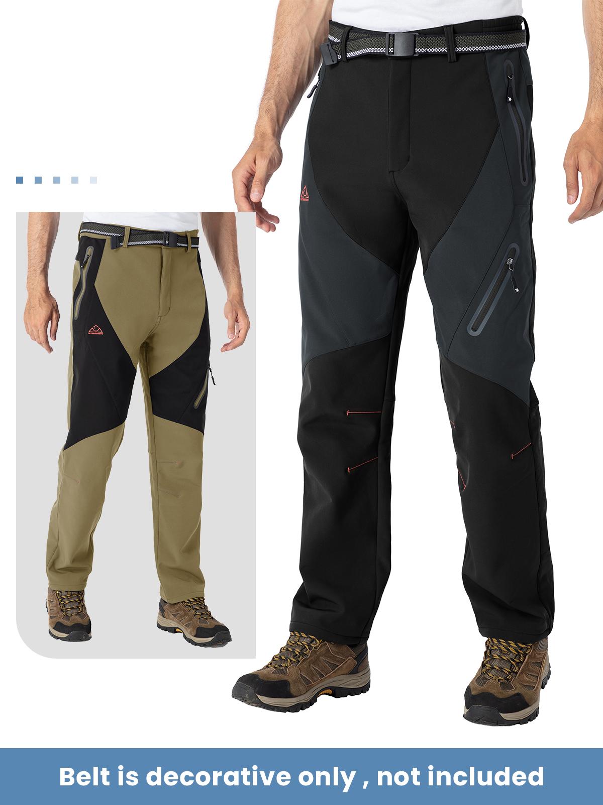 GOPUNE Men's Waterproof Pants Insulated Cold weather Hiking Winter Snow Ski Softshell Outdoor Pants Zipper Pockets Climbing Thermal Jogger Trousers Thermal Lined Jogger pants men