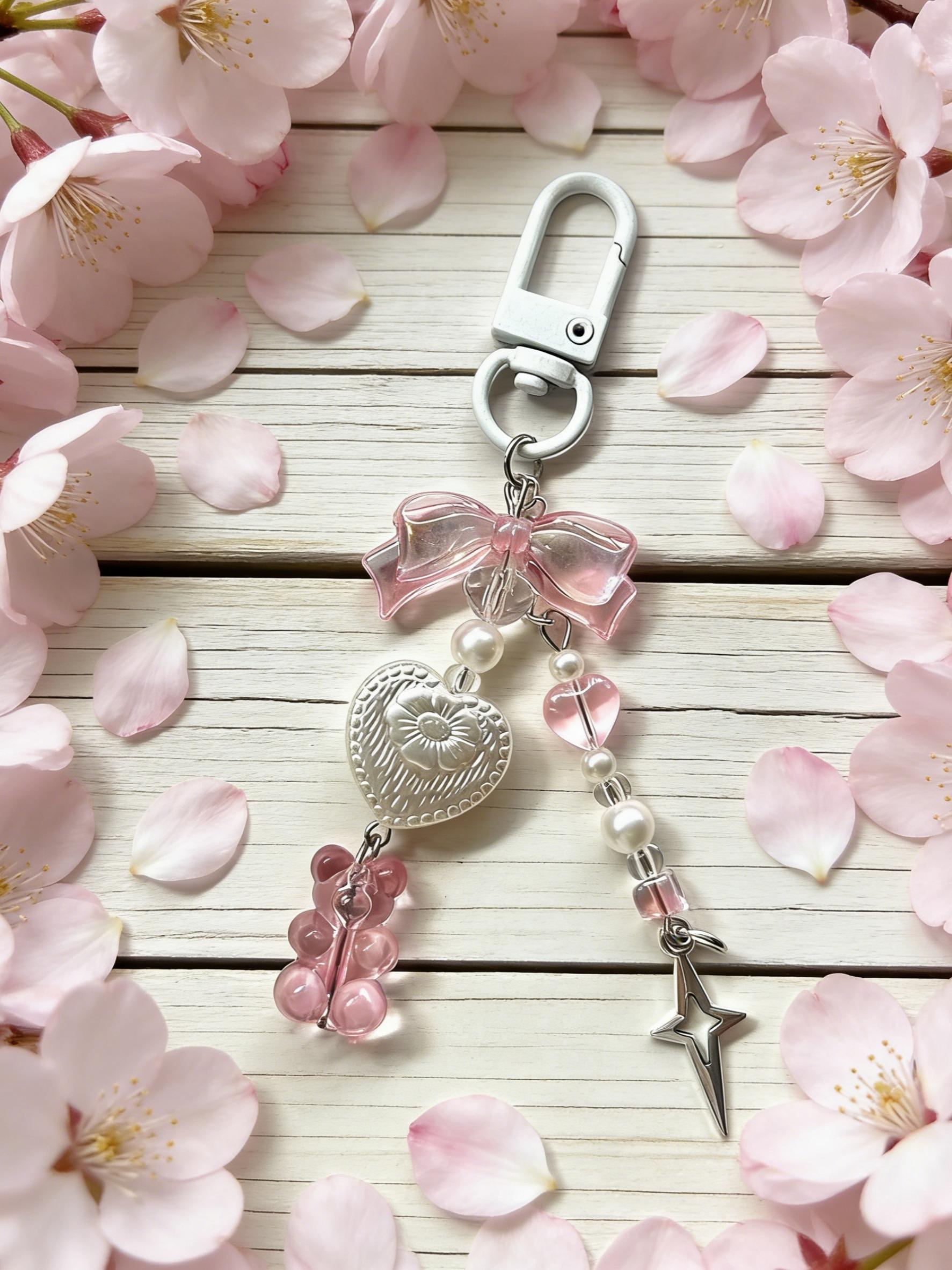 Cute Bear Design Keychain, Fashion Heart Pendant Keychain, Women and Girls, Birthday Gift, Versatile Bag Charm Keychain