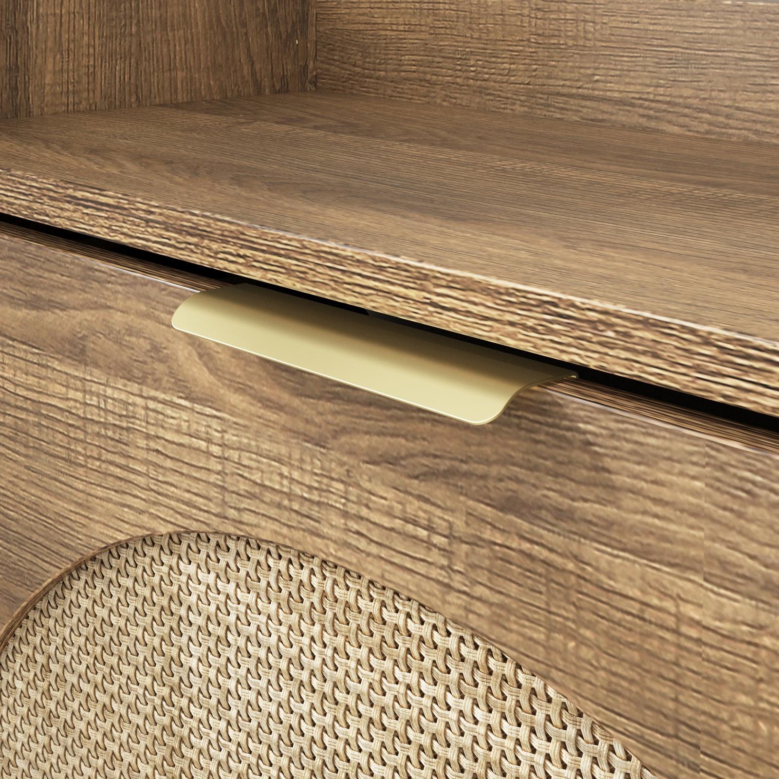 Vabches Large Rattan Shoe Storage Cabinet with 4 Flip Drawers, Freestanding Shoe Organizer with Metal Legs for Entryway, Hidden Silver Handles, Narrow Shoe Rack Cabinet