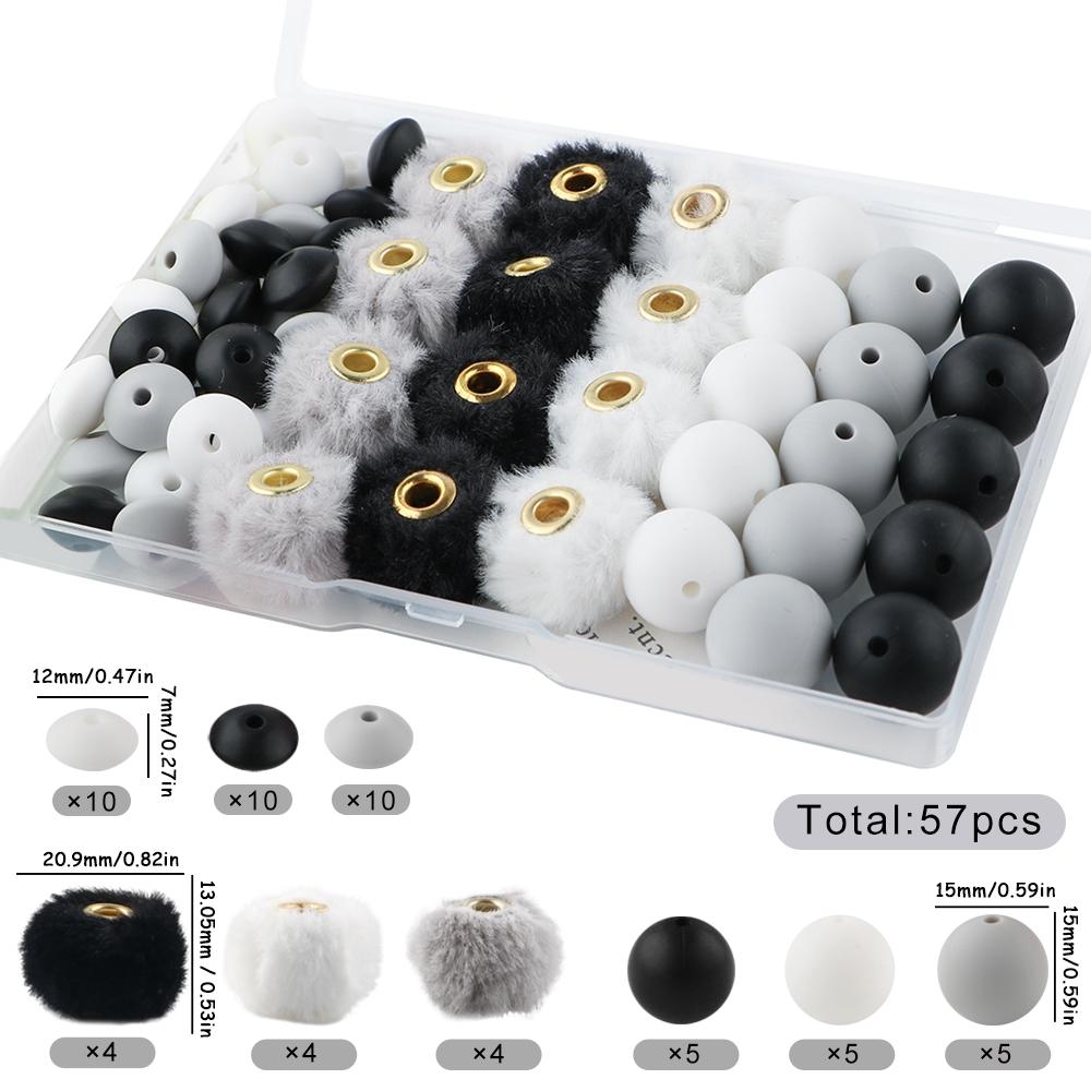 Mixed Color Plush Ball Beads Set, 57pcs/box Round Beads, DIY Jewelry Making Supplies for Necklace Earrings Bracelet Making, Jewelry Making Kit, Handmade Crafts, Jewelry Making Tools, Diy Jewelry Decoration