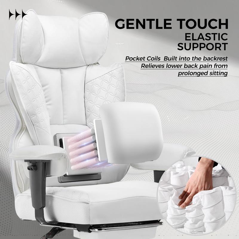 【New Year Sale】GTPLAYER Big and Tall Office Chair with Pocket Spring Lumbar Support, Ergonomic Comfortable Wide Office Chair with Outward Fixed Soft Armrests and Footrest Adjustable Sofa Furniture Comfy