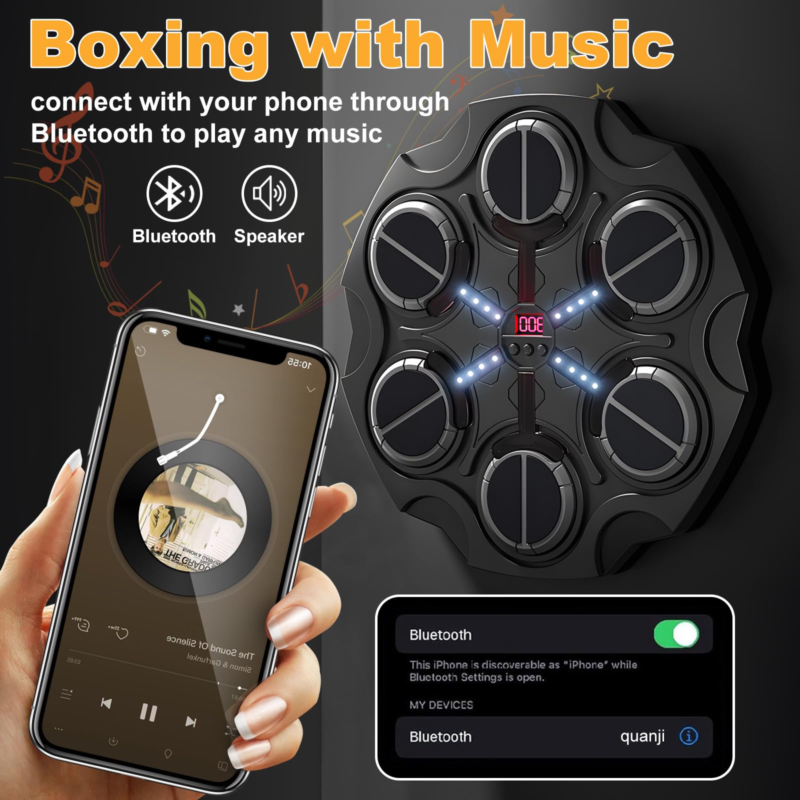Music Boxing Machine Smart Bluetooth-compatible Wall-Mounted Kids Training Equipment, Electronic Punching Target, Boxing Speed Trainer, Includes Gloves, Perfect Gift for Boys & Girls Boxing Set