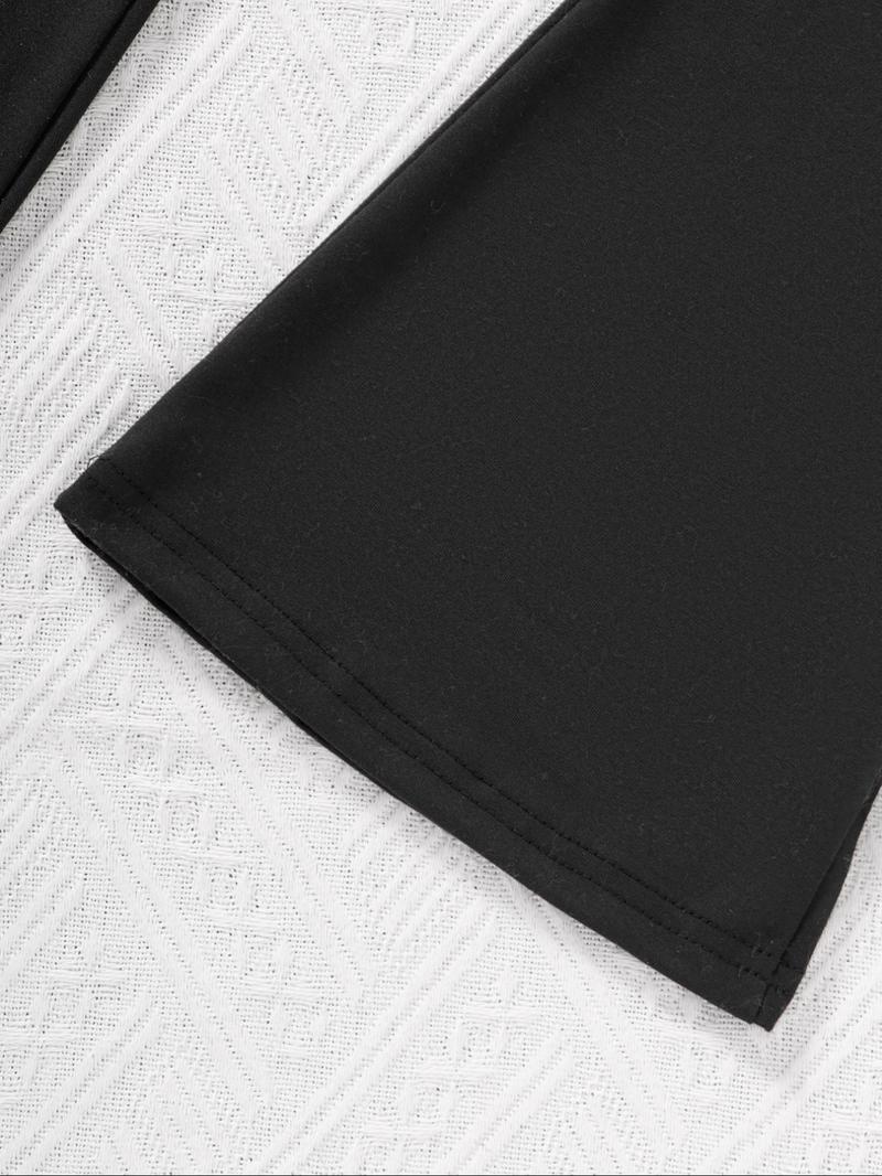 Halloween Christmas Costume Set, Witch Pattern Print 2-Piece Girls Casual Sports Short Sleeve & Bell Bottoms, Youth Trendy Sportswear, Power Girl Outfit