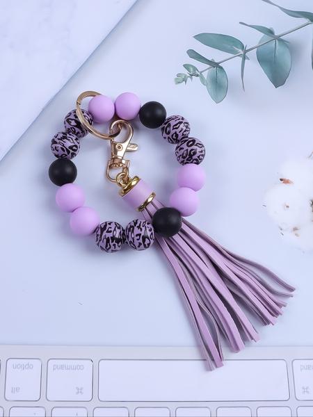 Wooden Bead & Silicone Bracelet Keychain Effortless Style for Daily Wear, Thoughtful Gift for Her - Keys Wristlet for Women